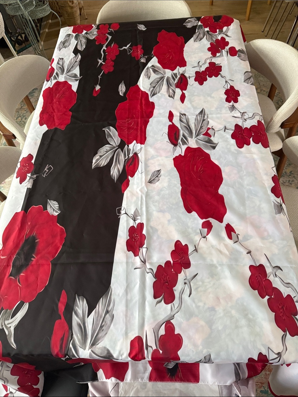 Floral Red and Black/White Tablecloth